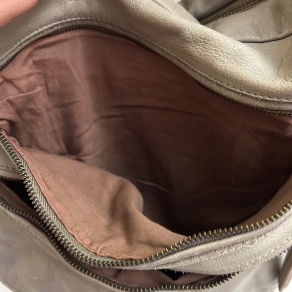 Tano Leather Crossbody Hobo Bag Taupe Gray | Slouchy Shoulder Purse - Picture 8 of 14